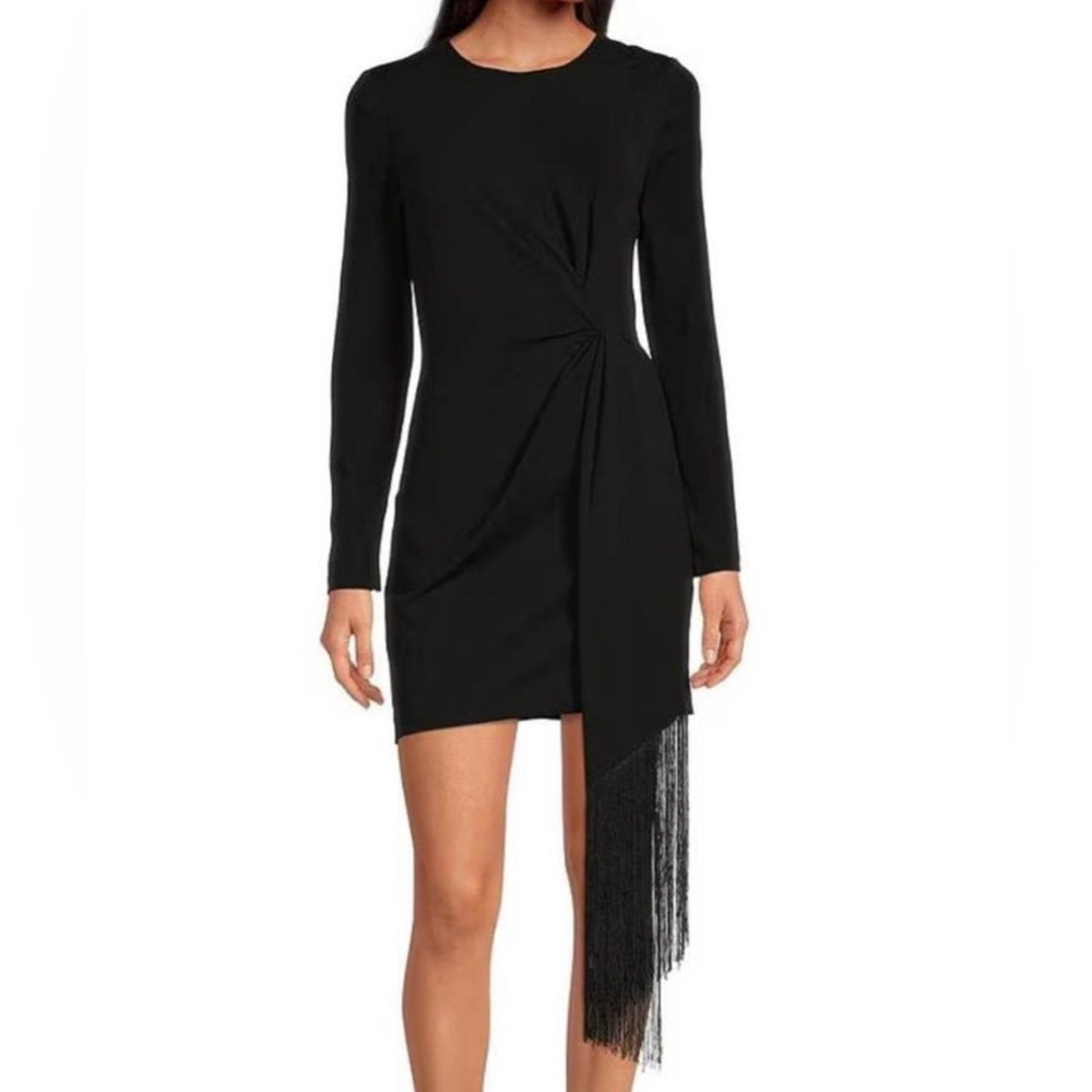 Badgley Mischka Belle Black Harley Modele Dress Cocktail Short Fringe Size 2 NEW